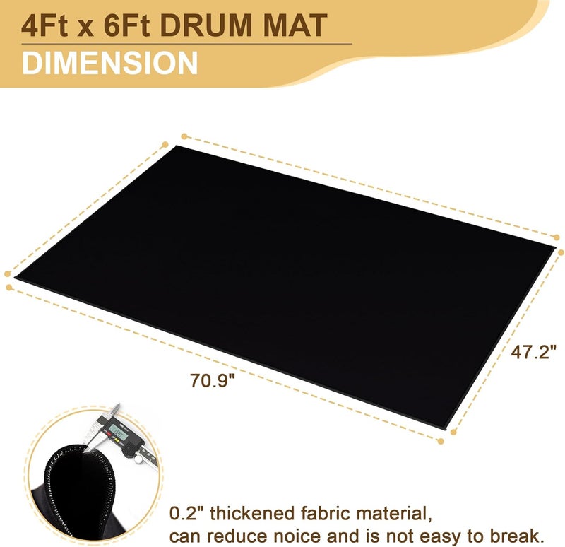 giitooa Drum Rug 4x6Ft With Non-Slip Grip Bottom, Tightly Woven Fabric Mat, Electric Carpet, Soundproof, Accessories Gifts, Black - Image 2